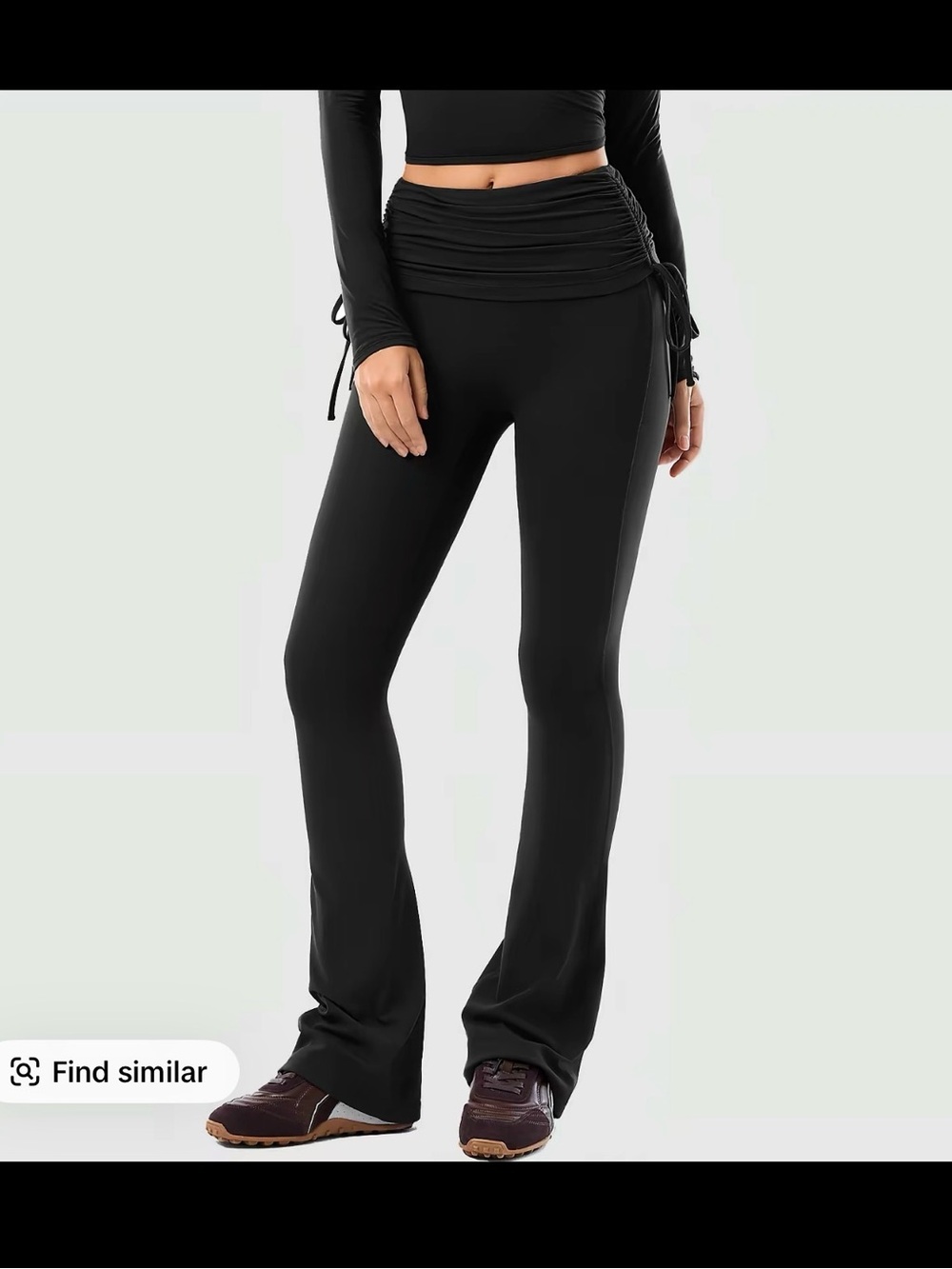 Black High-Waist Drawstring Foldover Yoga Pants